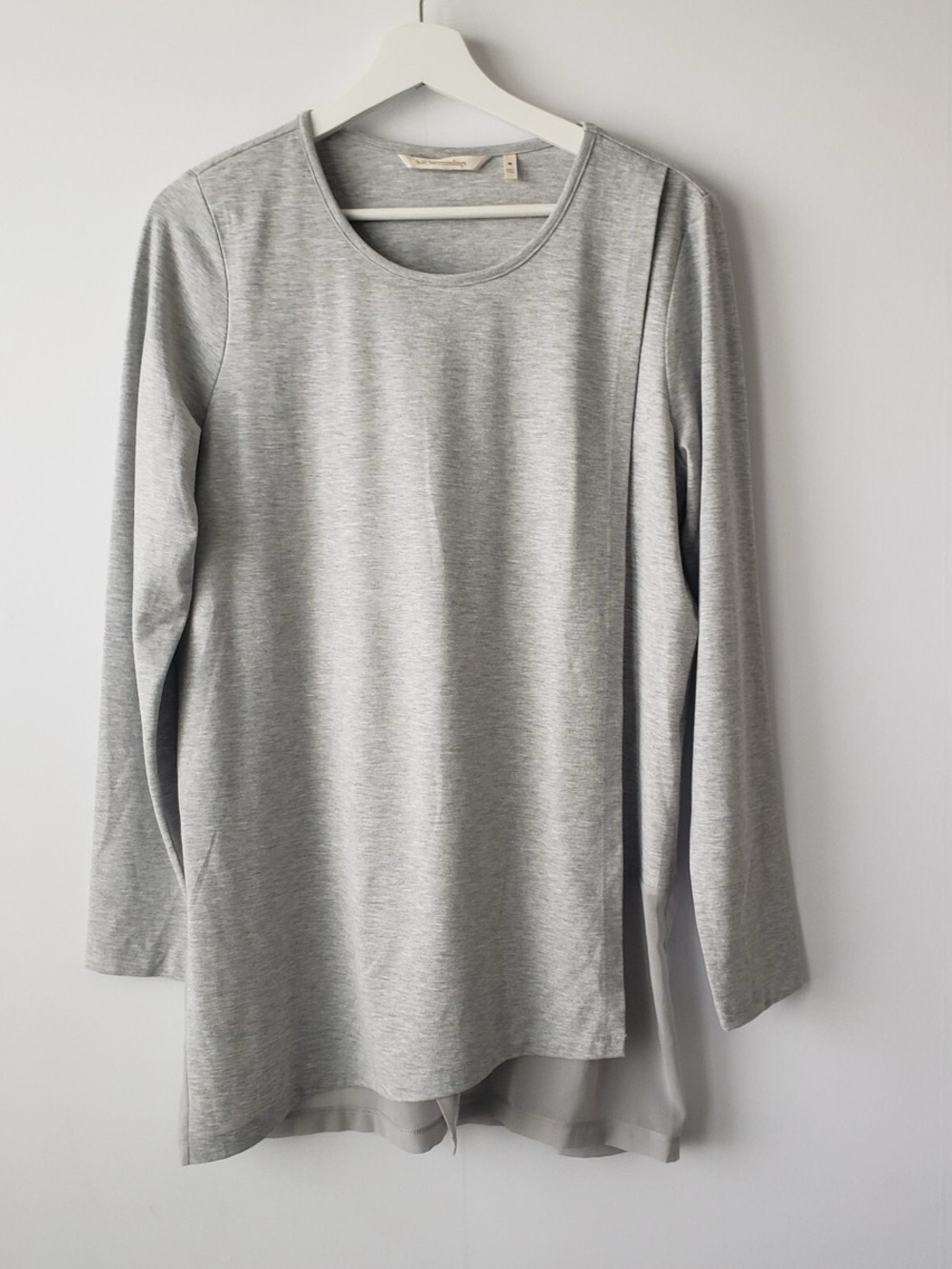 Soft Surroundings Touch of Sheer Tunic Large Light Gray Lagenlook Womens Top L